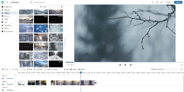 Stock footage of snowy landscape open in WeVideo's editor.